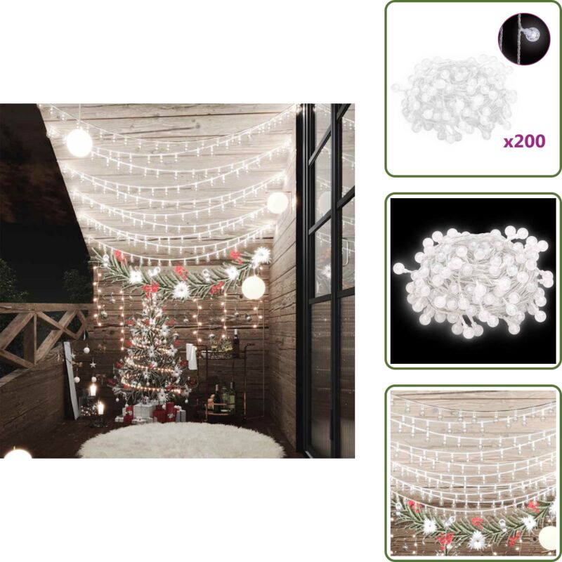 Lichterkette Kugeln 20 m 200 led Kaltweiß 8 Funktionen - Weihnachtsdeko - Lichterkette - LED-Leuchte - Outdoor-Beleuchtung - Indoor-Dekoration