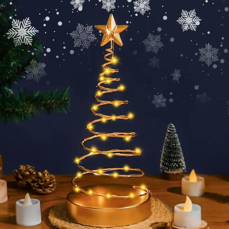 Lichterkette Weihnachtsbaum, 30 led Lichter Weihnachtsbaum mit Beleuchtung, Batteriebetrieben Weihnachtsbaum Lichter Spiral Baum Tischlampe