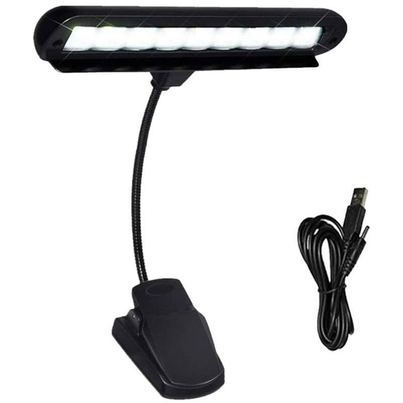 Memkey - Lichtstativ, 1 Stück, voll verstellbare Clip-Lampe, 9 LEDs, Büro, Wohnheim, Klavier, Orchester mit Stromkabel (keine Batterien),