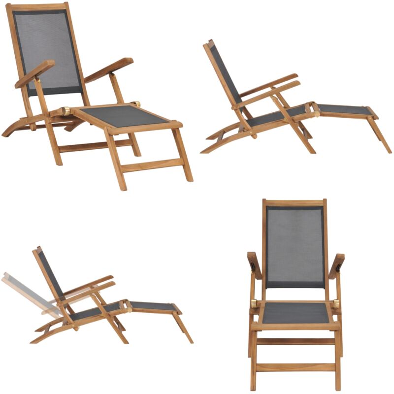 Vidaxl - Liegestuhl mit Fußteil Massivholz Teak Schwarz - Teakholzmöbel - Gartenliege - Sonnenliege - Liege - Outdoormöbel - Home & Living