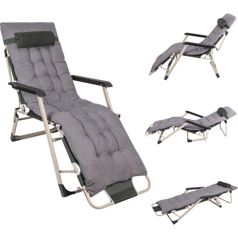 Liegestuhl, Sonnenliege Klappbar, Gartenliege, Extra groß Gartenliege, für Patio-Garten-Strand-Pool, mit Kissen-Unterstützung 200kg, grau