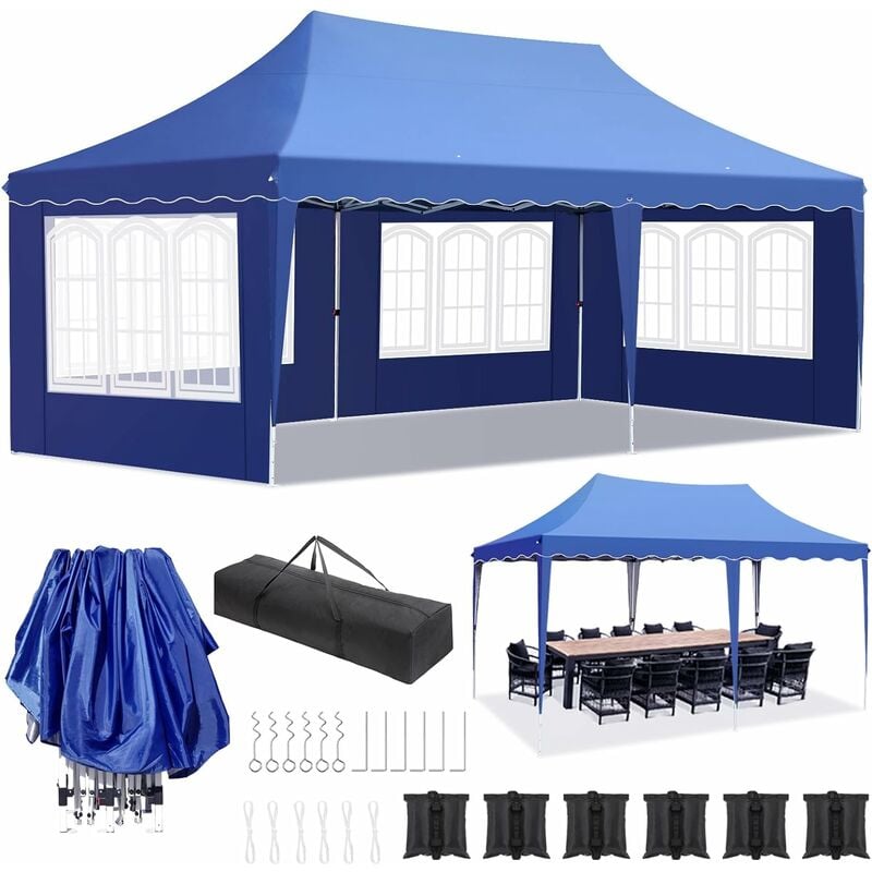 Pavillon, Faltpavillon 3x6, Pavillon Wasserdicht Stabil Winterfest, Gartenpavillon mit 6 Sandsack, Gartenzelt Pavillon mit 4 Seitenteilen, UV-Schutz