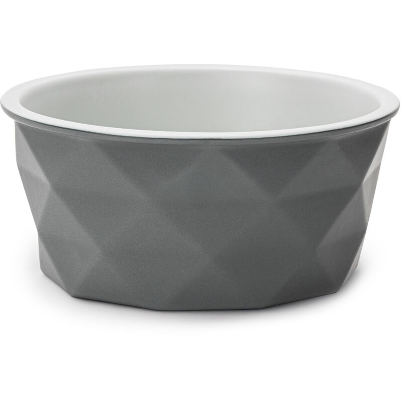lionto Katzenfutternapf aus Keramik, eleganter, rutschfester Napf mit Silikonboden, pflegeleicht & langlebig, 350 ml, dunkelgrau/hellgrau matt
