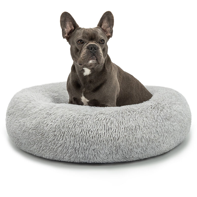 lionto Donut Hundebett, rundes Hundesofa mit Plüschbezug & Anti-Rutsch-Noppen, weich & gemütlich, 70 cm Durchmesser, hellgrau