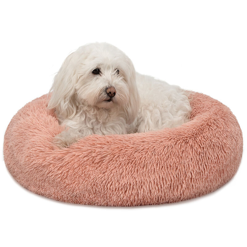 Lionto - Hundebett aus Plüsch in Donut-Form, 50 cm Durchmesser, rosa