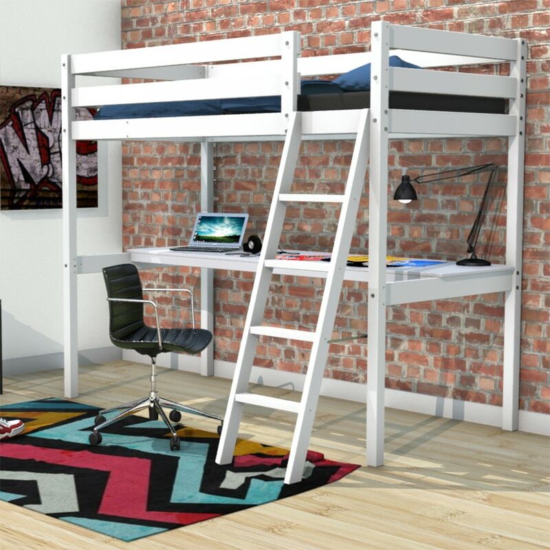 Le Quai Des Affaires - Hochbett aspen 90x190 + 1 Bettkasten + Schreibtisch / Weiß/ 199x143x170