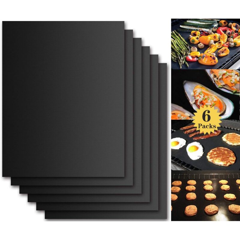 BBQ Grillmatten (6er Set) 40x33cm zum Grillen und Backen BBQ Antihaft Grill Backmatte Extra Große Grillfolie Grillmatten für Holzkohle, Gasgrill und