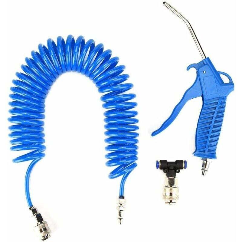 LKW-Ausblaspistole, pneumatische Ausblaspistole mit 5 Meter Spiralschlauch, Reinigungsset für LKW-Luftausblaspistole mit T-Anschluss (26 mm),