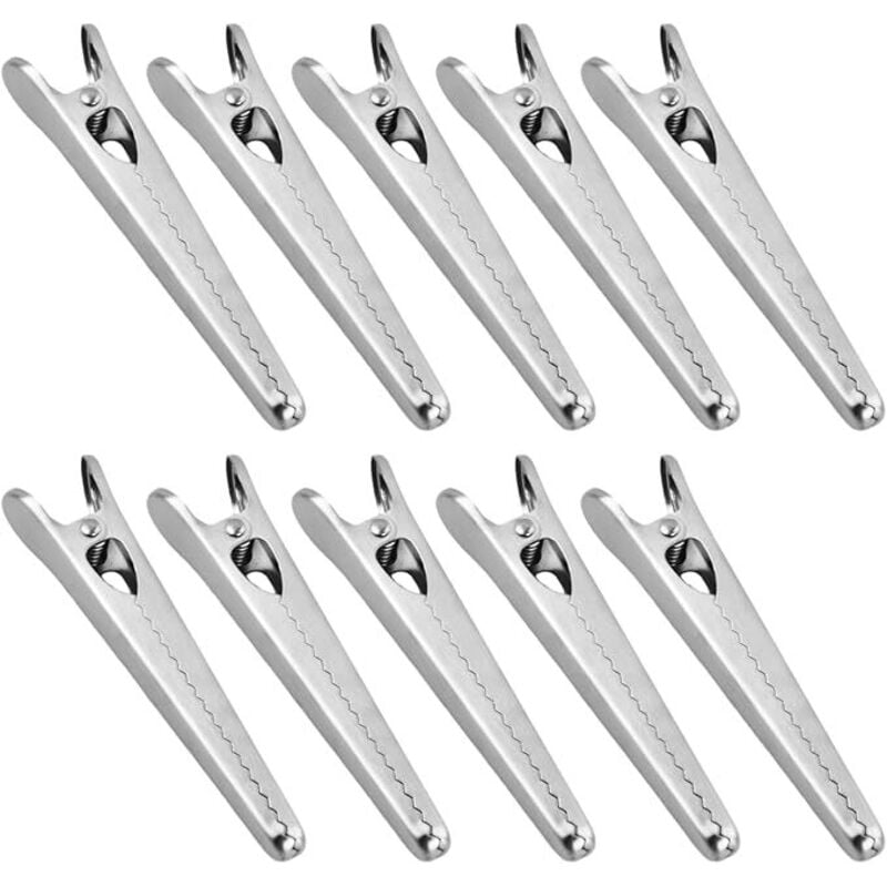 10 Stück Küchen-Lebensmittelbeutel-Clips, Edelstahl-Lebensmittelbeutel-Verschlussclips, silberne Beutelclips, Stahlbeutel-Verschlussclips für Brot,