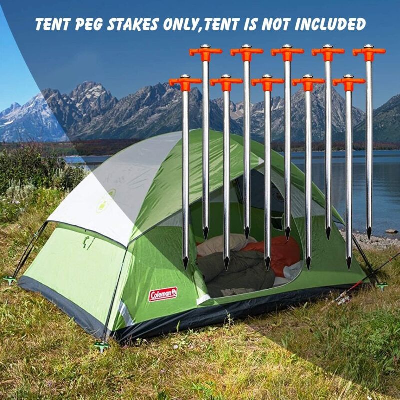 10 Stück Zeltheringe aus Metall, 25,3 cm, rostfrei, verzinkter Zelthering, Camping-Zeltheringe, robuste Biwakheringe für Camping, Wandern - Lntyq