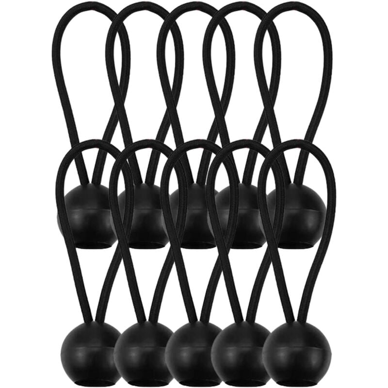 Lntyq - 10er-Pack kleine, verstellbare Bungee-Seile mit Kugel, robust und langlebig für Zelte, Stangen, Gepäck und Banner (schwarz).