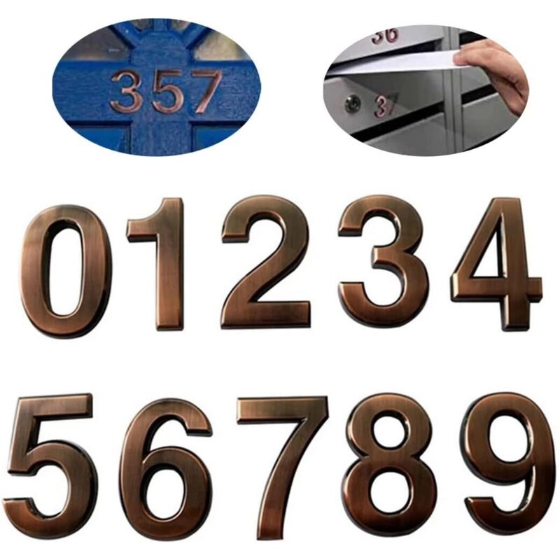 10pcs Numéro de Plaque Maison Numéros de Boîte aux Lettres Numéros de Porte Auto-Adhésifs 0-9 Numéros d'Adresse Plaque Numero Maison pour chambre