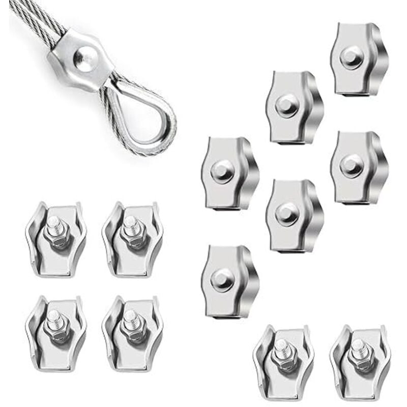 12 Stück M3 Drahtseilklemmen Edelstahl Simplex Kabelclips Stahlseilklemmen für Baustellen und Schiffe - Lntyq