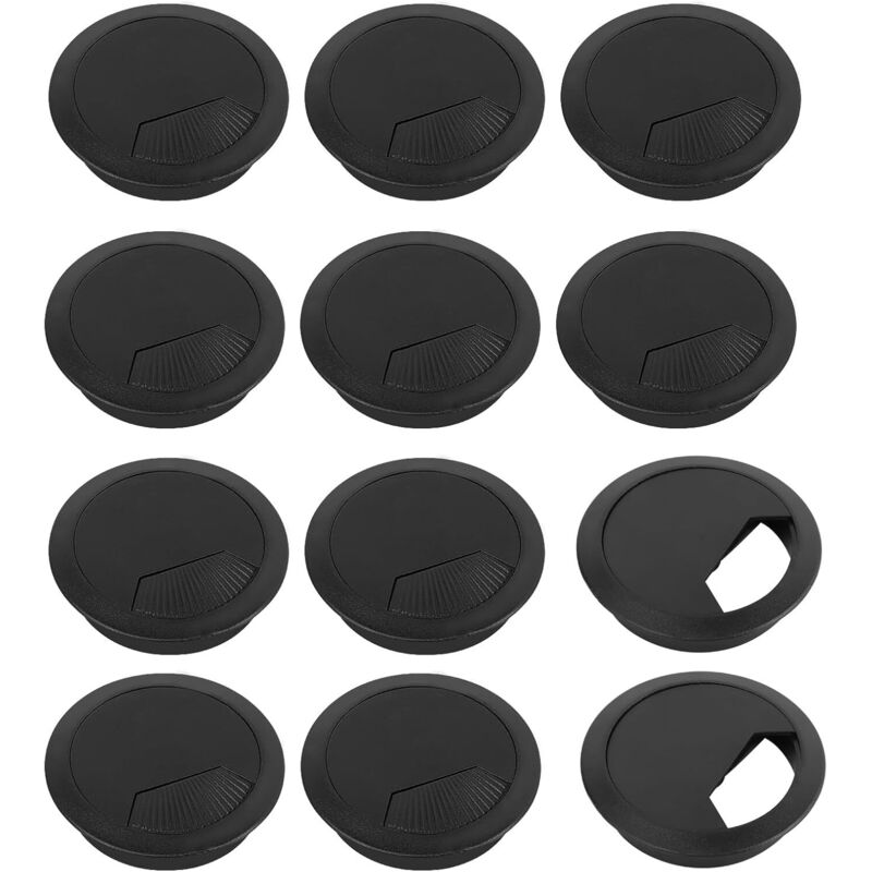 Lntyq - 12 stücke Kabel Durch Tisch, 60mm Kabel Durch, Kunststoff Tisch Kabel Durch Schwarz Kabel Durch Tisch