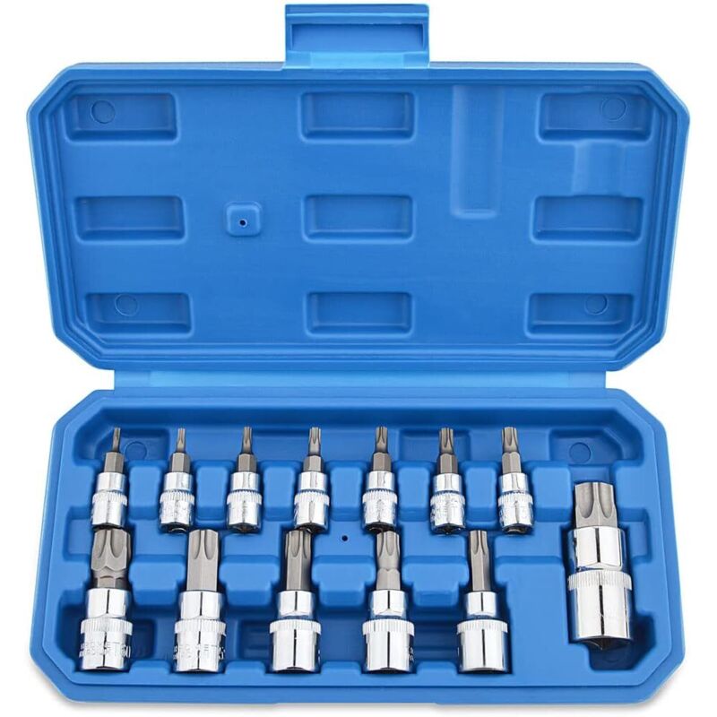 13-teiliger Torx-Steckschlüsselsatz T8 – T70, Innensechskant-Schraubendreherbits aus Chrom-Vanadium-Stahl, 1/4 Zoll, 3/8 Zoll und 1/2 Zoll, mit