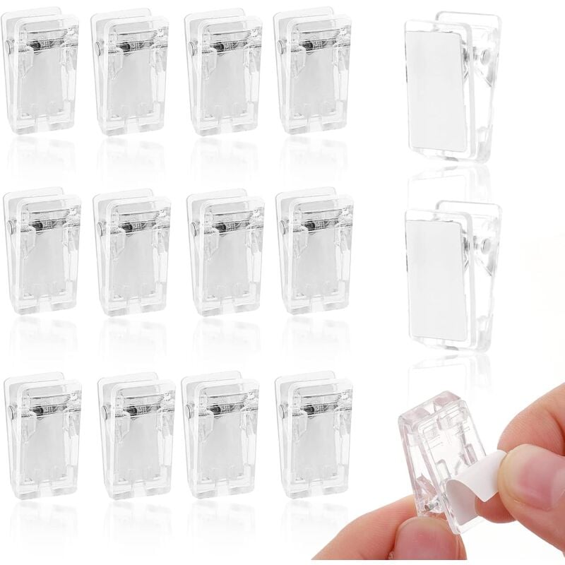 15 Stück selbstklebende, transparente Wandteppich-Clips, rechteckige Foto-Clips, Papierseil-Clips für das Home Office - Lntyq
