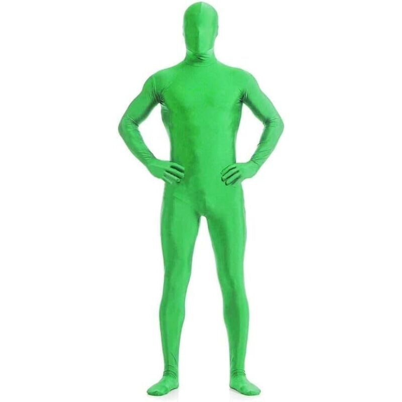 170 cm großer grüner Anzug mit Kopf, dehnbarer Stealth-Anzug für Kostümpartys, Green-Screen-Kostüm, Ganzkörper-Body für Männer und Frauen,
