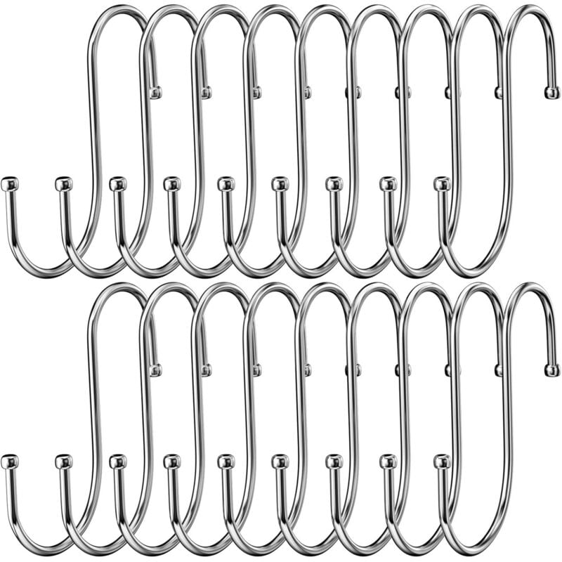 Lntyq - 18er-Set S-Haken aus Edelstahl, robuster Doppelhaken aus Metall zum Aufhängen von Tassen, Kleidung, Töpfen und Schüsseln, geeignet für Küche,