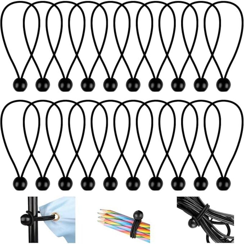 20 Stück Bungee-Spanner, 150 mm flexibles Bungee-Spannseil, Kugel-Bungee-Spanner, langlebige Bungee-Schnüre, für Banner, Planen, Camping, Zelte