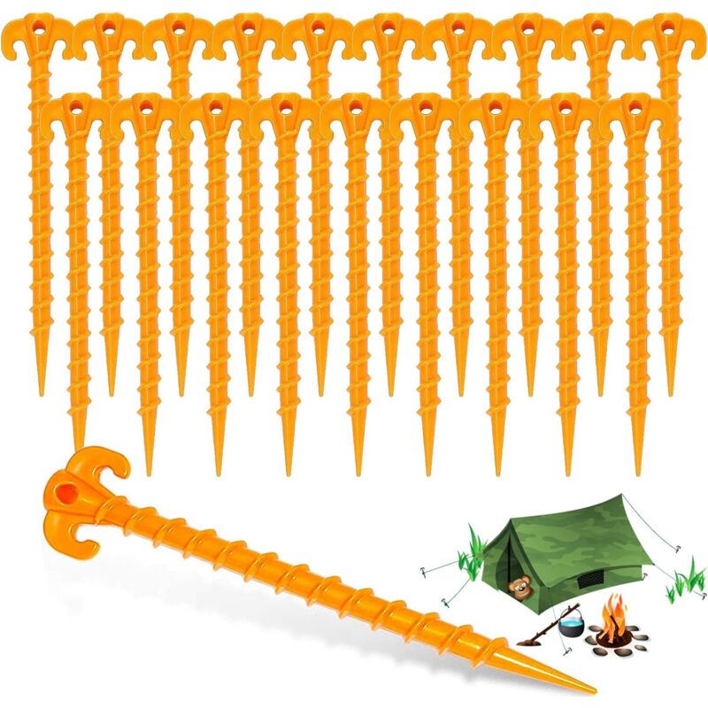 20 Stück Kunststoff-Zeltheringe, 20 cm Kunststoff-Heringe mit Haken, Befestigungsnägel für harten Boden für Camping-Markisen, Regenplanen, Garten