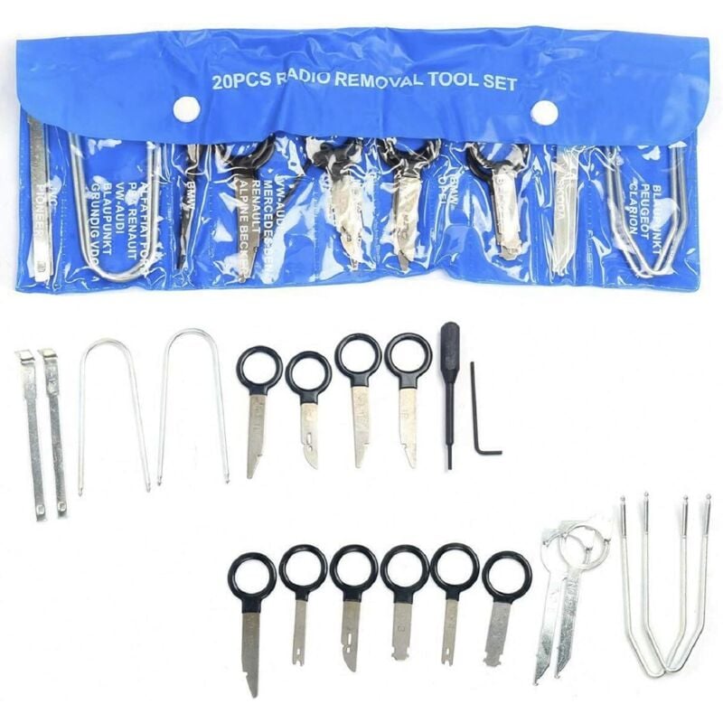 Lntyq 20-teiliges Universal-Autoradio-Entfernungswerkzeug, Autoradio-Entfernungsset für Mercedes-Benz BMW VW Audi