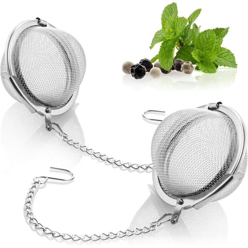 2x Teesieb aus Edelstahl 304 – Tee-Ei für losen Tee, Kräuter und Gewürze – Feinmaschiger Teefilter mit Kette – Gewürzsieb (2 Stück – 5cm ø) - Lntyq