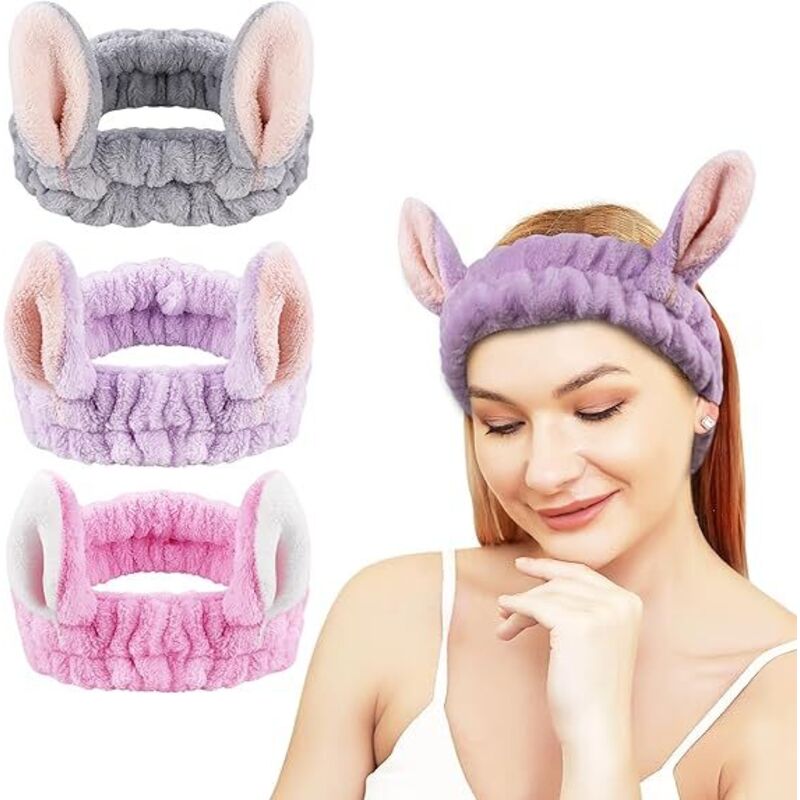3 Stück Make-up-Haarband für Damen, niedliches Stirnband, Gesichtspflege, Haarband mit Hasenohren, Haarband für Spa, Yoga, Sport, Make-up - Lntyq