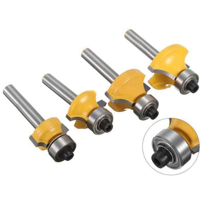 4 Stück Holzbearbeitungs-Rundfräser, Hartmetall-Eckenrundungsfräser, Schnittradius 1/2 Zoll, 3/8 Zoll, 1/4 Zoll, 1/8 Zoll Senker,