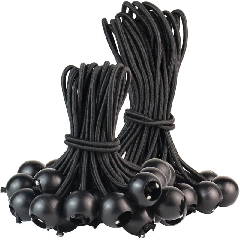 Lntyq 50 Stück 300 mm flexible Spanngurte, Bungee-Bälle, strapazierfähig für Banner, Planen, Camping, Zelte (schwarz)