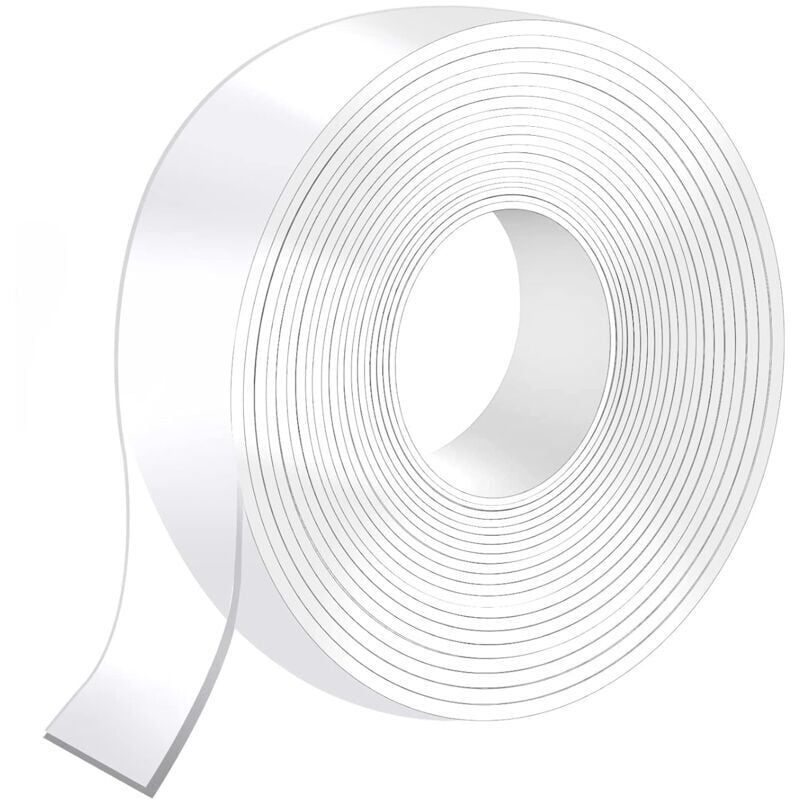 5M Scotch Double Face Extra Fort, 5M x 3CM x 2MM Scotch Transparent Double Face Lavable, Réutilisable Ruban Adhésif Double Face Accroche Tableau Sans