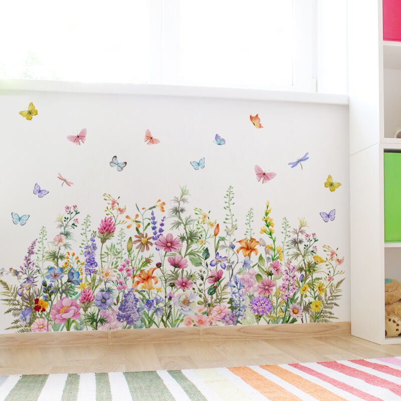 Lntyq - Bunte Blumen-Wandaufkleber, Weinreben-Schmetterlings-Wandaufkleber, abnehmbare Wandaufkleber für Babyzimmer, Kinderzimmer, Wohnzimmer,