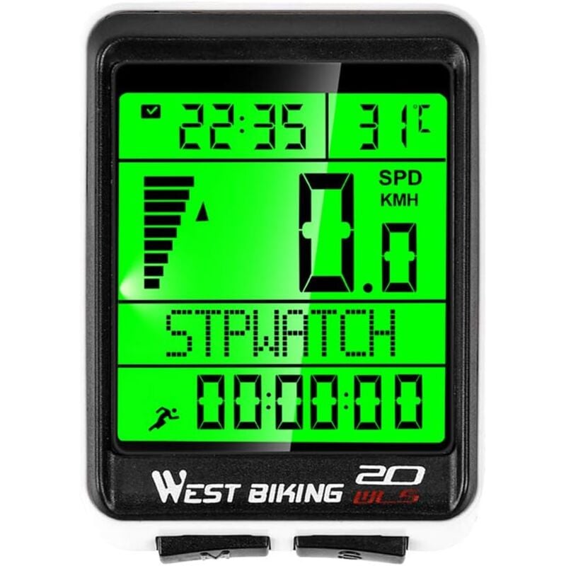 Lntyq Drahtloser Fahrrad-Kilometerzähler mit Hintergrundbeleuchtung 5 Sprachen Wasserdichter Fahrrad-Kilometerzähler