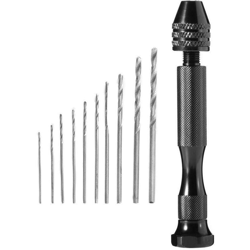 Handbohrmaschine mit 10 Mikro-Spiralbohrern, Spiralbohrer, Präzisions-Mini-Handbohrmaschine, Mini-Drehwerkzeug für Walnuss, Bernstein, Olive, Nuss,
