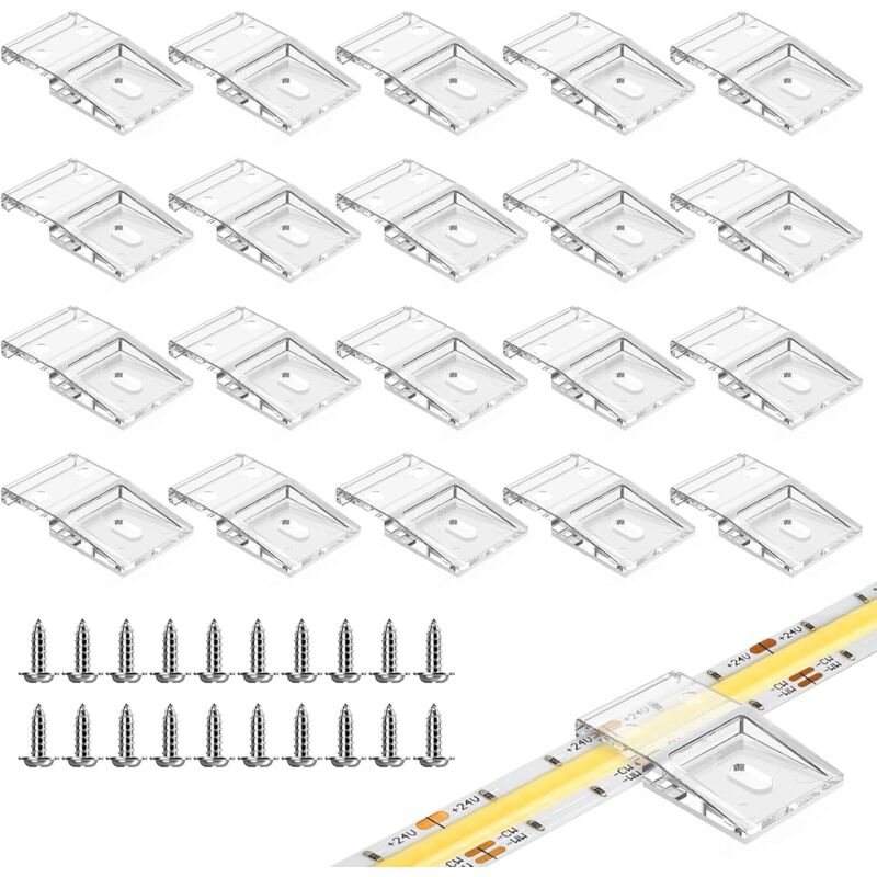 Klare Lichtstreifen-Befestigungsclips, selbstklebend mit Schrauben, 50 Befestigungsclips und Schrauben, für 10 mm breite LED-Lichtstreifen, IP30/65,