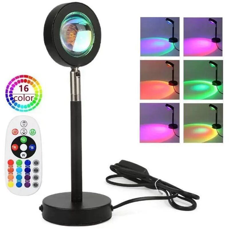 Lampe Projecteur Coucher de Soleil, 5W 16 Couleurs et Décoloration RVb Lampe Projecteur Coucher de Soleil avec Télécommande, Lampe Solaire, Vision
