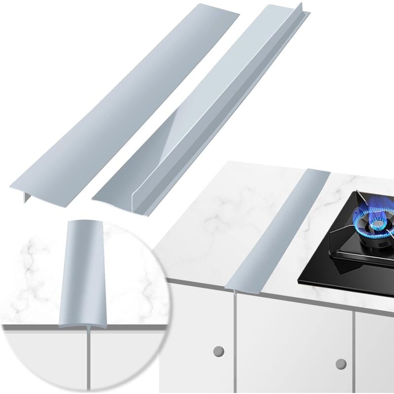 Lückenabdeckung aus Silikon für Küchenherde, 2 Fugenabdeckungen aus Silikon, Lückenfüller für Küche, Herd, Arbeitsplatte und Waschtrockner (grau,