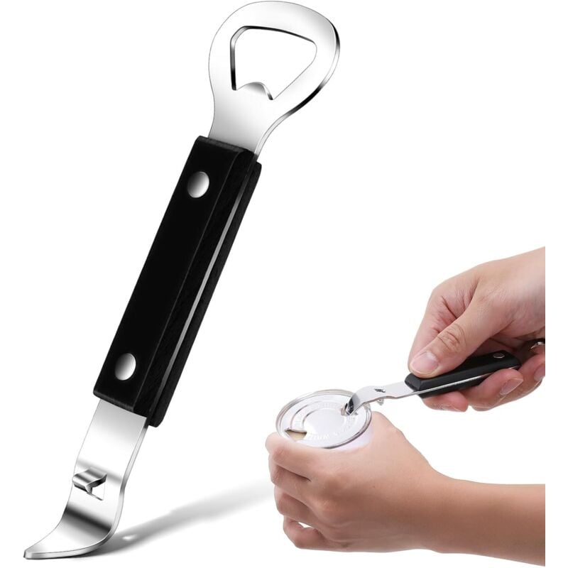 Manueller Dosenöffner aus Edelstahl für Bier, Getränke, kleiner Flaschenöffner für Camping und Reisen (schwarz) - Lntyq