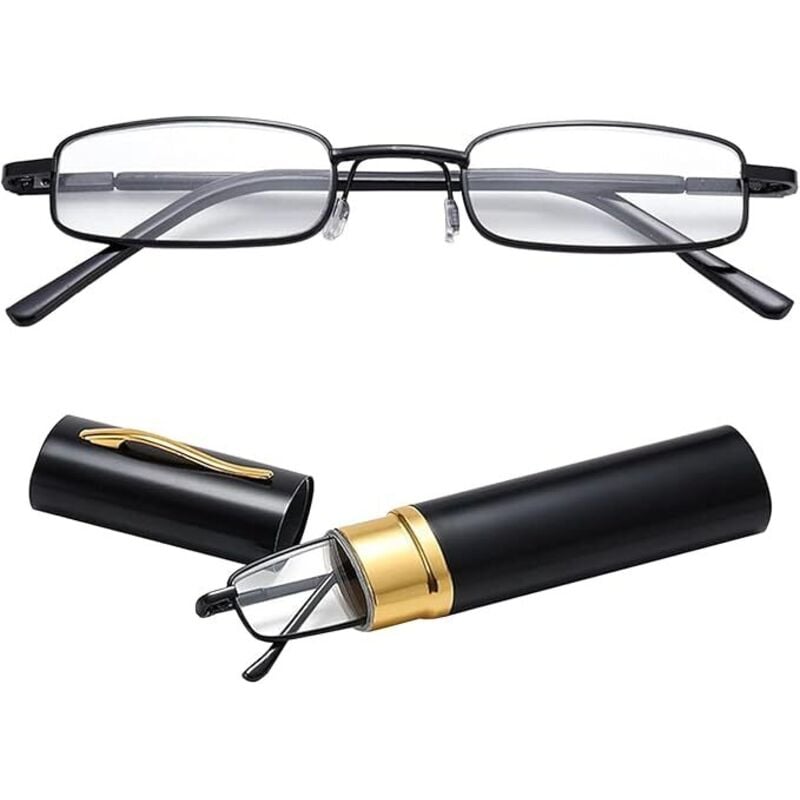 Lntyq Mini-Faltbare Lesebrille, Mini-Lesebrille mit schmalem Metallfederscharnier, Unisex-Lesehilfe mit Etui, Schwarz, 2.0