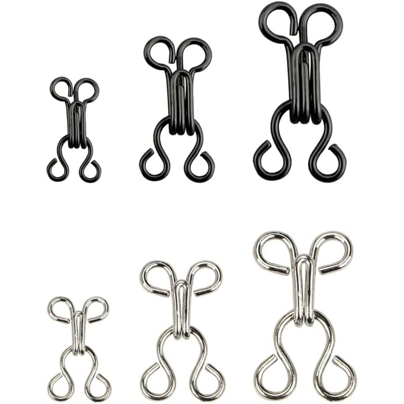 Lntyq Nähhaken-Ösenverschluss, 12 Paar Nähhaken und Ösenverschluss, Näh-DIY-Bastelzubehör, 3 Größen, für BHs, Kleidung, Röcke, Hosen (Schwarz Si