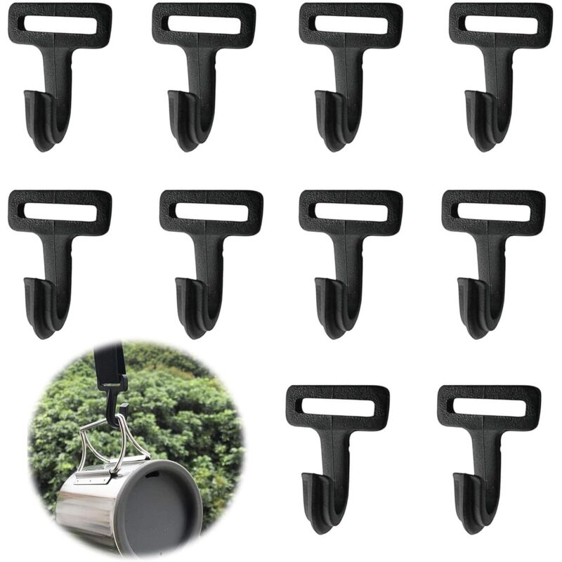 Outdoor Kunststoff Zelthaken Haken Stangenseil Seil Zeltschnalle Zeltplanenhaken für Zelt Markise für Multifunktions Hängehaken Camping Schwarz 10