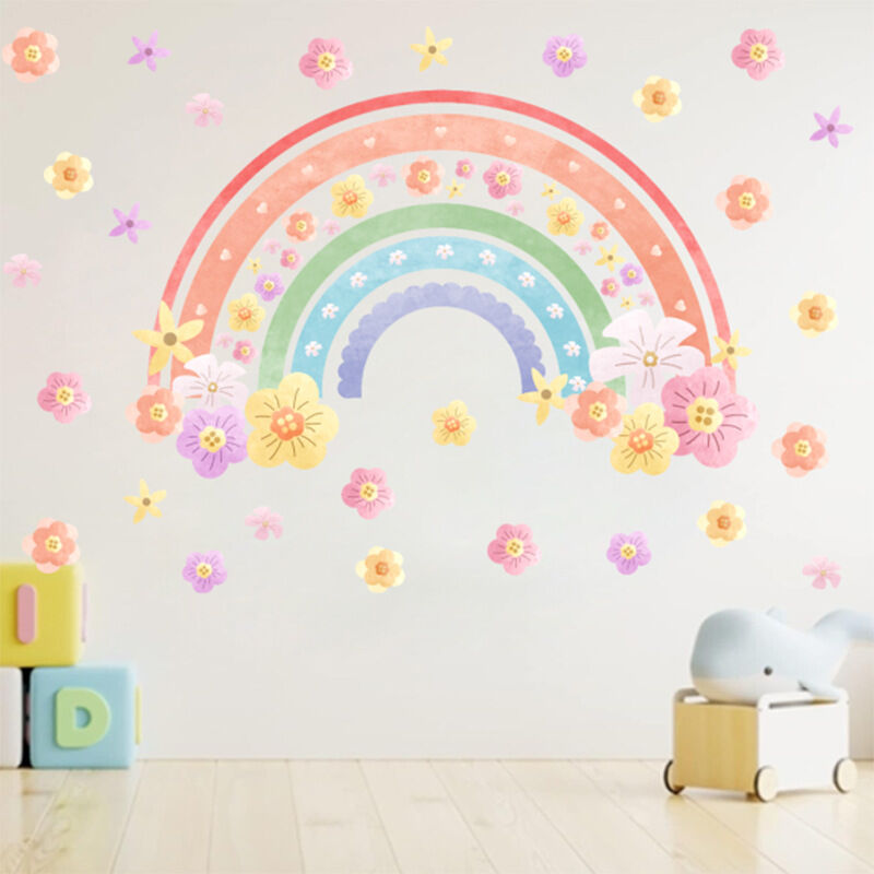Lntyq - Regenbogen-Wandaufkleber, Wandaufkleber, Wandaufkleber, bunte Regenbogenblumen für Mädchen, Schlafzimmer, Kinder, Babyzimmer