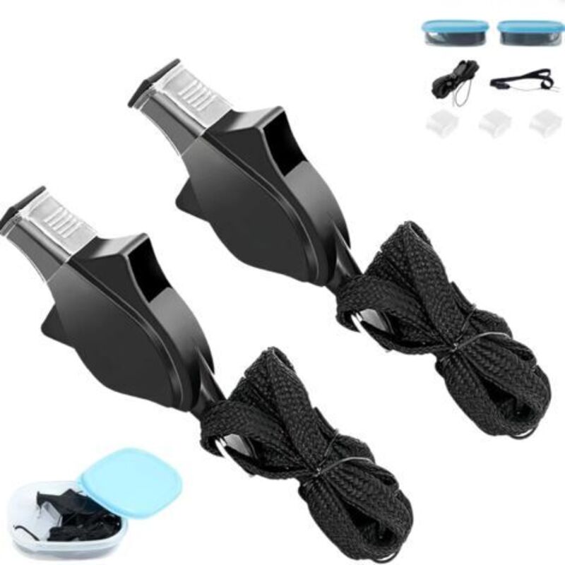 Schiedsrichterpfeife, 2 Stück Pfeife aus lebensmittelechtem Kunststoff, Hochfrequenz-Delfinpfeife mit Handgelenkseil-Mundschutz und Aufbewahrungsbox