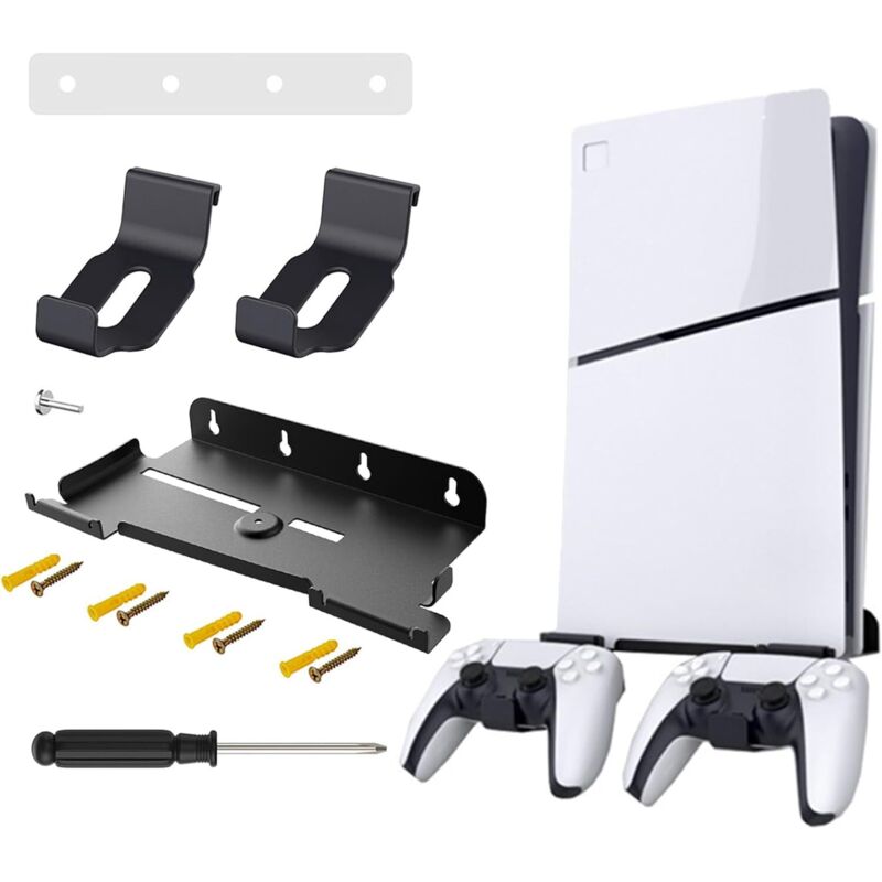Stück PS5 Slim-Wandhalterung, Wandhalterung mit 2 Controller-Halterungen, PS5-Wandregal (Disc und Digital Edition), Wandhalterung kompatibel mit