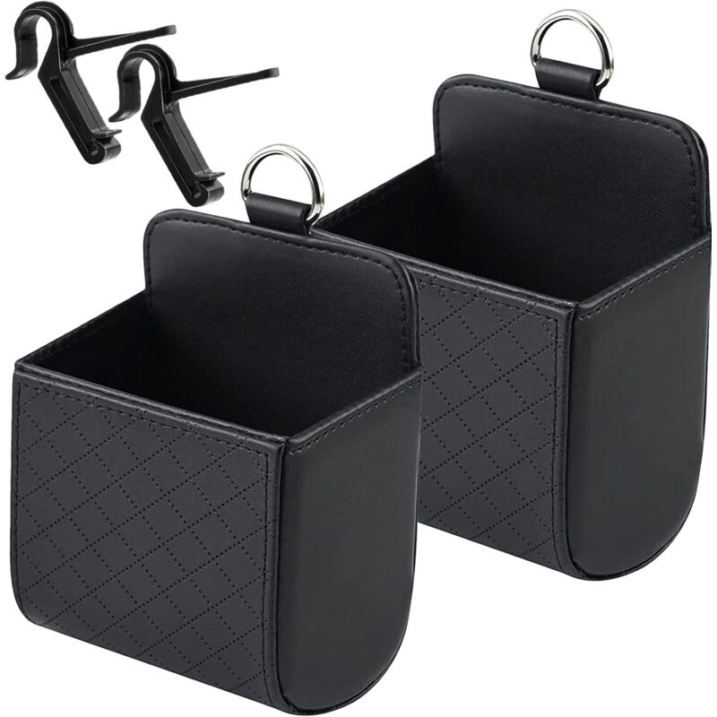 Stücke Leder Auto Lüftungsauslass Organizer, pu mit Haken Universal Auto Aufbewahrungstasche für Aufbewahrung als Stift Schlüssel Handy (Schwarz)