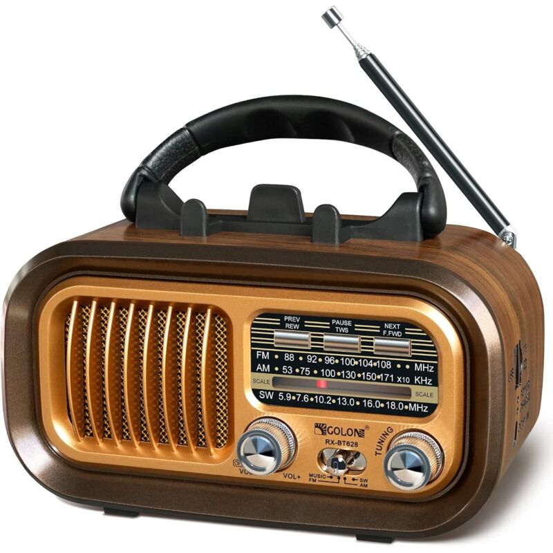 Lntyq Tragbares Radio, Vintage Bluetooth FM/AM (MW)/SW, Hervorragender Empfang, USB SD TF MP3-Player, Batterie- und Netzbetriebenes Radio, für ältere