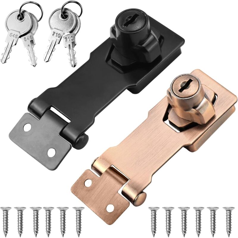 Türschloss mit Schlüssel, 2 Stück, Haspe, Türverschluss, Vorhängeschloss und Riegel, Verriegelungshaspe für Tür, Möbel, Schrank, Schublade, Schrank