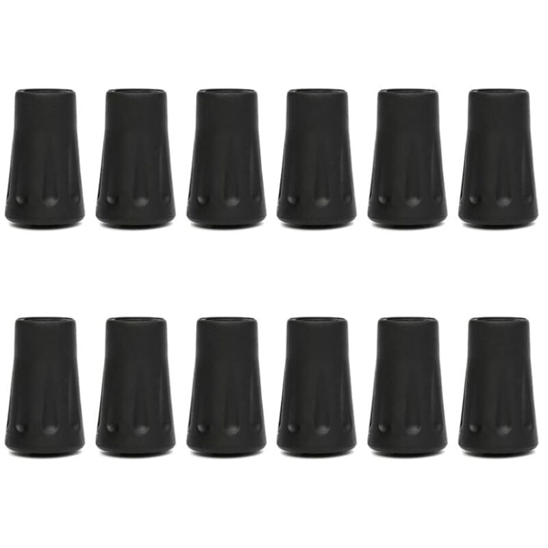 Walkingstockspitzen - 12 Stück - 11mm - Schwarz - Nordic Walking Stockspitzen - Runde Nordic Füße - für Walkingstöcke Asphalt Schotter Berge