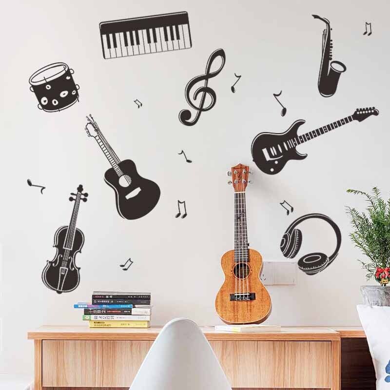 Lntyq - Wandaufkleber mit Musikgitarre, Wandaufkleber mit Musikinstrumenten, Wandaufkleber mit Musik, Klavier, Gitarre, Wanddekoration für