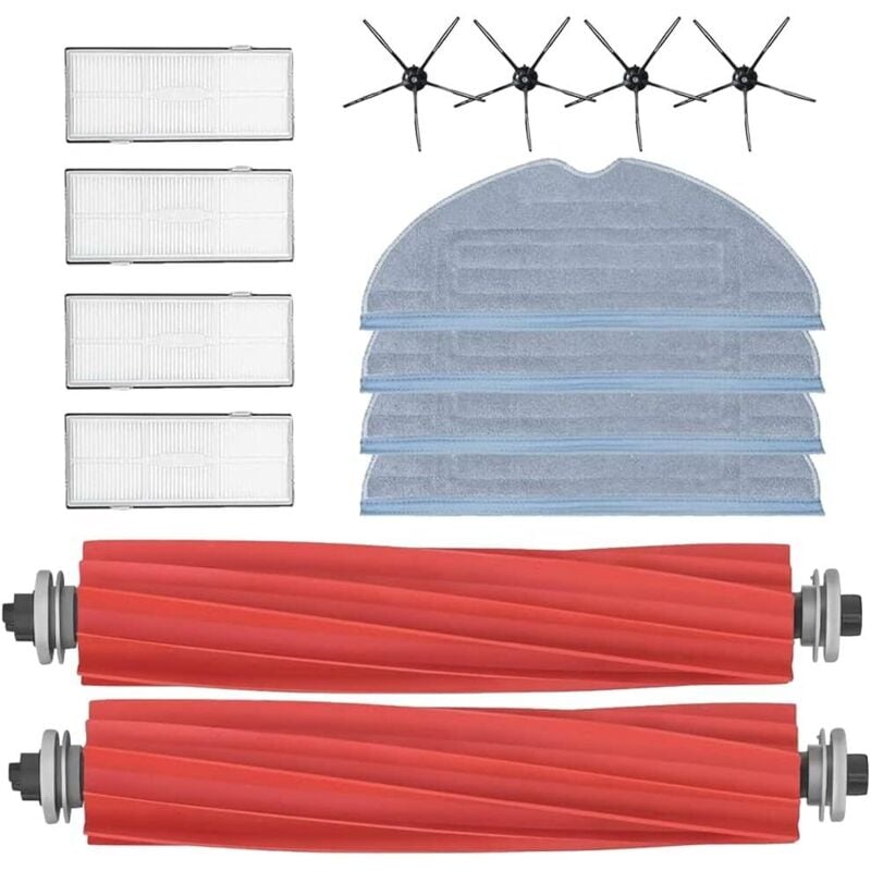 Zubehör für Roborock S7, Ersatzteile für Roborock S7, 2 Hauptbürsten, 4 Luftfilter, 4 Ersatztücher, 4 Seitenbürsten für Xiaomi Roborock S7 S70 S75