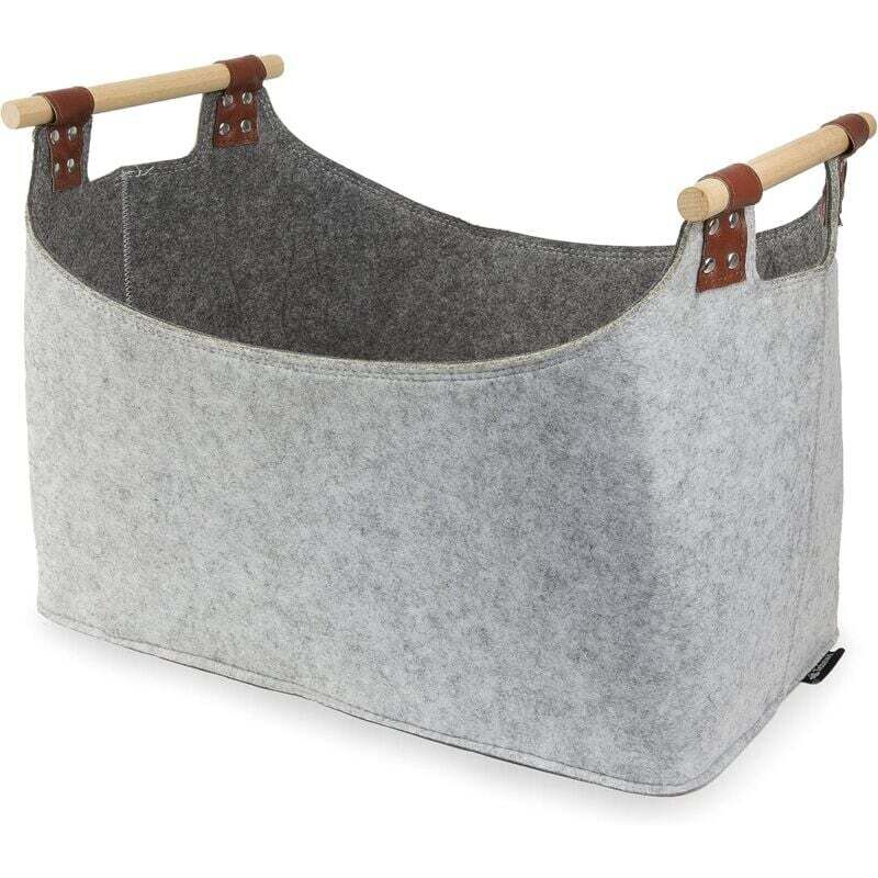 Zweifarbige Tasche aus recyceltem Filz, 5 mm dick, mit stabilen Holztragegriffen für Brennholz, Tagebücher, Spielzeug (Hellgrau/Grau) - Lntyq